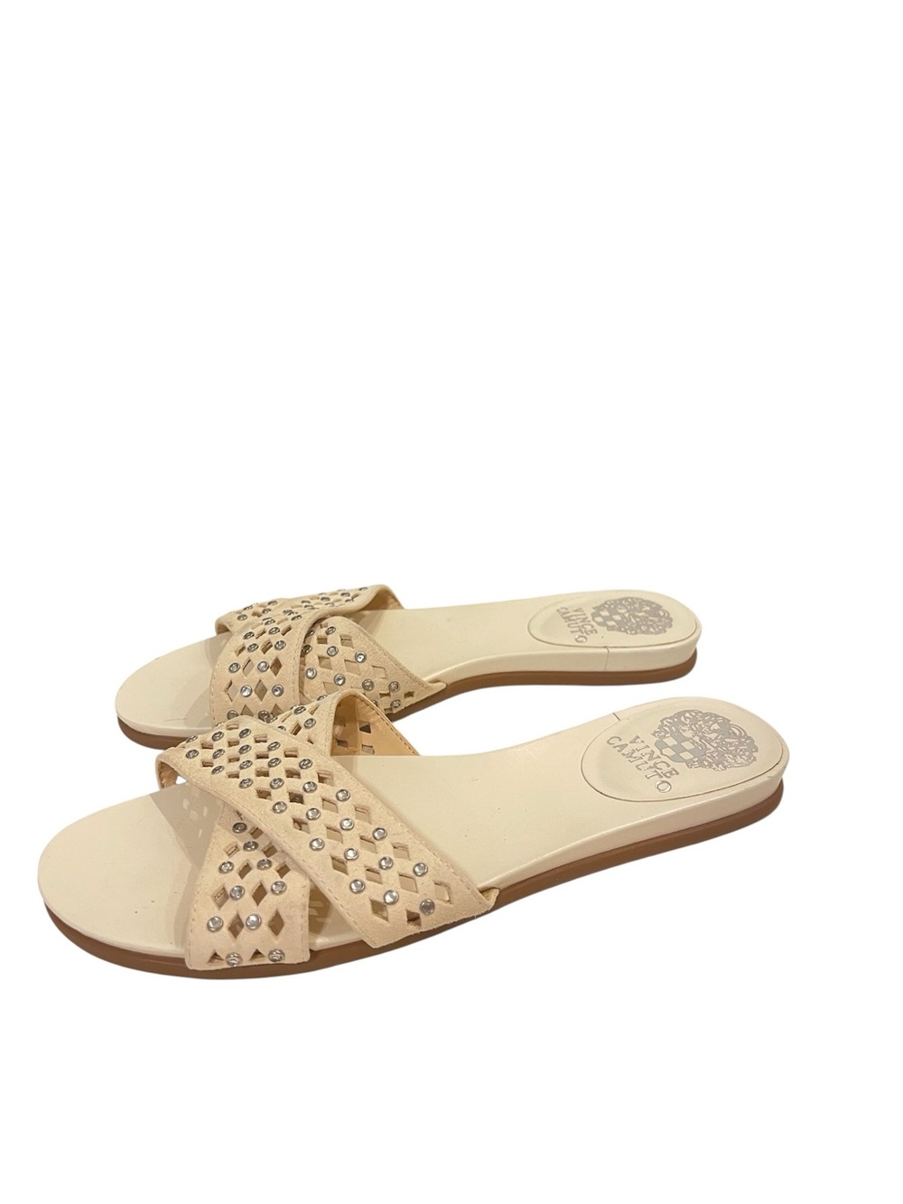 Vince Camuto Endana Ivory Studded Crisscross Slide Sandals Ivory - Picture 2 of 4